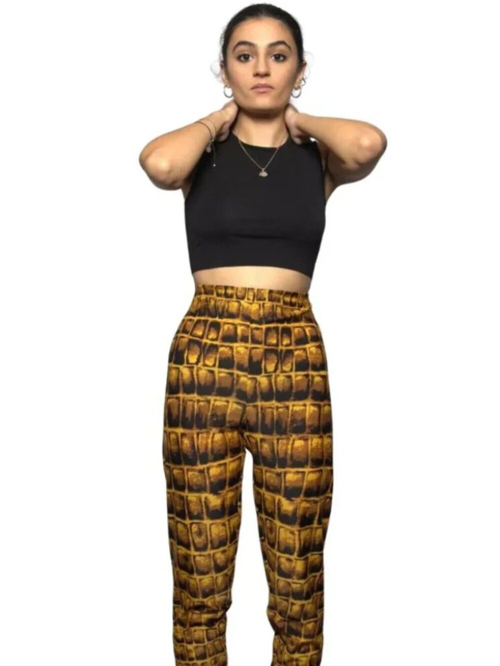NWT Versace TRIBUTE Animalier SS 1992 Gold Croc Printed Leggings Spandex Sz 48